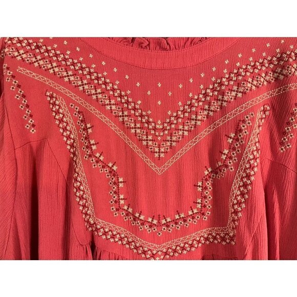 Torrid Floral Top 4X Pink Crinkle Folk Hippie Indie Granola Gauze Boho Western - Picture 5 of 16